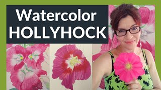 Watercolor Flowers Realistic step by step Hollyhock [upl. by Ashla]