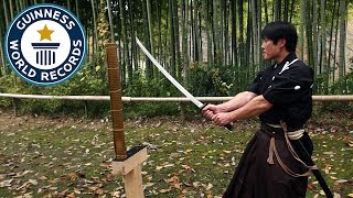 Martial Arts Master Attempts Katana World Record  Guinness World Records [upl. by Eiramanna]