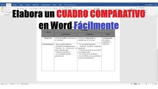 CÓMO HACER UN CUADRO COMPARATIVO EN WORD FÁCILMENTE [upl. by Adoc]