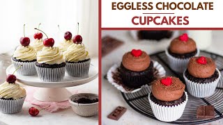 EGGLESS CHOCOLATE CUPCAKES  simple no egg chocolate cupcakes with buttercream frosting [upl. by Anrev]