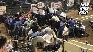 Crowd Rescues Man Crushed in Demolition Derby Accident  New York Post [upl. by Atiral]