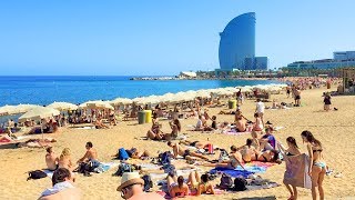 BARCELONA BEACH WALK along Barceloneta Beach Promenade  Spain [upl. by Tireb]