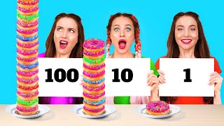 100 LAYERS FOOD CHALLENGE  Giant VS Tiny Food For 24 Hours by 123 Go FOOD [upl. by Enamrahc]