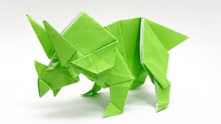 恐竜折り紙「トリケラトプス」（さくB）Dinosaur Origami Triceratops sakuB [upl. by Orferd]