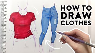 HOW TO DRAW CLOTHES  Sketching amp Coloring Tutorial [upl. by Westbrook]