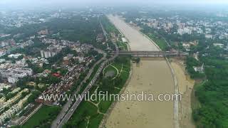 Gomti river in Lucknow with new developments on river front aerial view [upl. by Cohbert]