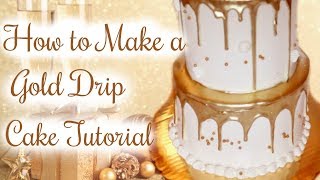 HOW TO MAKE A GOLD DRIP CAKE  Janies Sweets [upl. by Jovita147]