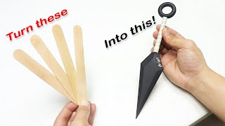 How to make Popsicle Stick KUNAI knife without using power tools  Realistic design [upl. by Ettedo]