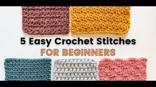 5 CROCHET STITCHES FOR BEGINNERS V Moss Puff Griddle amp Shell [upl. by Lynette]