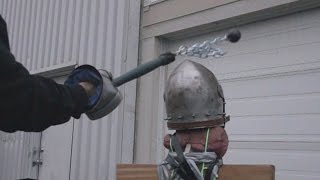 Helmet Tests Part 5  Bascinet vs Axe Mace Hammer Flail plus Poleaxe Fail [upl. by Lohrman]