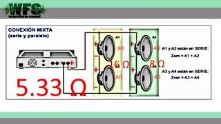 Conexion amplicador de audio y altavoces Mixta serie  paralelo [upl. by Ormand262]