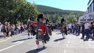 Ballater Games 2017  Massed Bands Parade over River Dee amp through town to highland Games [upl. by Sidoney]