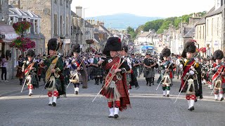 Scotland the Brave by the Massed Bands on the march after the 2019 Dufftown Highland Games in Moray [upl. by Naujid]