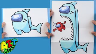 How to Draw an AMONG US SHARK SURPRISE FOLD [upl. by Jat]