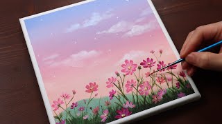 Cosmos Flowers  Landscape  Easy acrylic painting for beginners  PaintingTutorial  Painting ASMR [upl. by Farant]