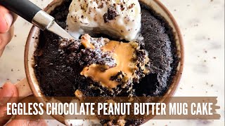 Lockdown Baking Eggless Chocolate Peanut Butter Mug Cake  molten peanut butter cake in microwave [upl. by Shaper613]