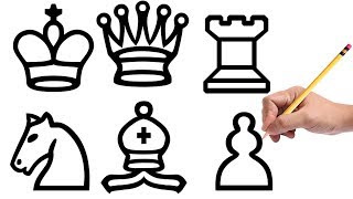 How to draw Chess Pieces Pawn Bishop Rook King Queen Knight [upl. by Ahsirat]