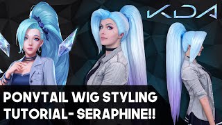 KDA Seraphine Cosplay Wig Styling Pulled back ponytail Tutorial [upl. by Hsina]