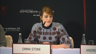 SpiderMan 2 Emma Stone refuses to talk about Andrew Garfield [upl. by Hershel648]