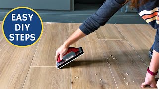 7 Must See Beginner Steps  How To Grout Porcelain Tile Floor  Easy DIY Grouting [upl. by Rothberg]