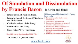 Of Simulation and Dissimulation Essay by Francis Bacon Summary Explanation and Notes PDF [upl. by Eenyaj]