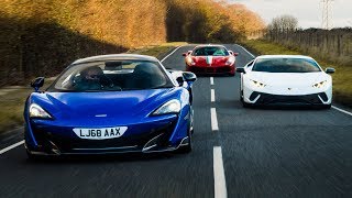 GROUP TEST  MCLAREN 600LT vs LAMBORGHINI HURACAN PERFORMANTE vs FERRARI 488 GTB [upl. by Bridget]