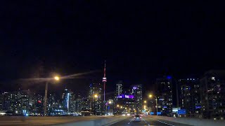 Toronto Downtown Night Drive 4K Don Valley Parkway Gardiner Expressway Etobicoke Yonge street [upl. by Beret]